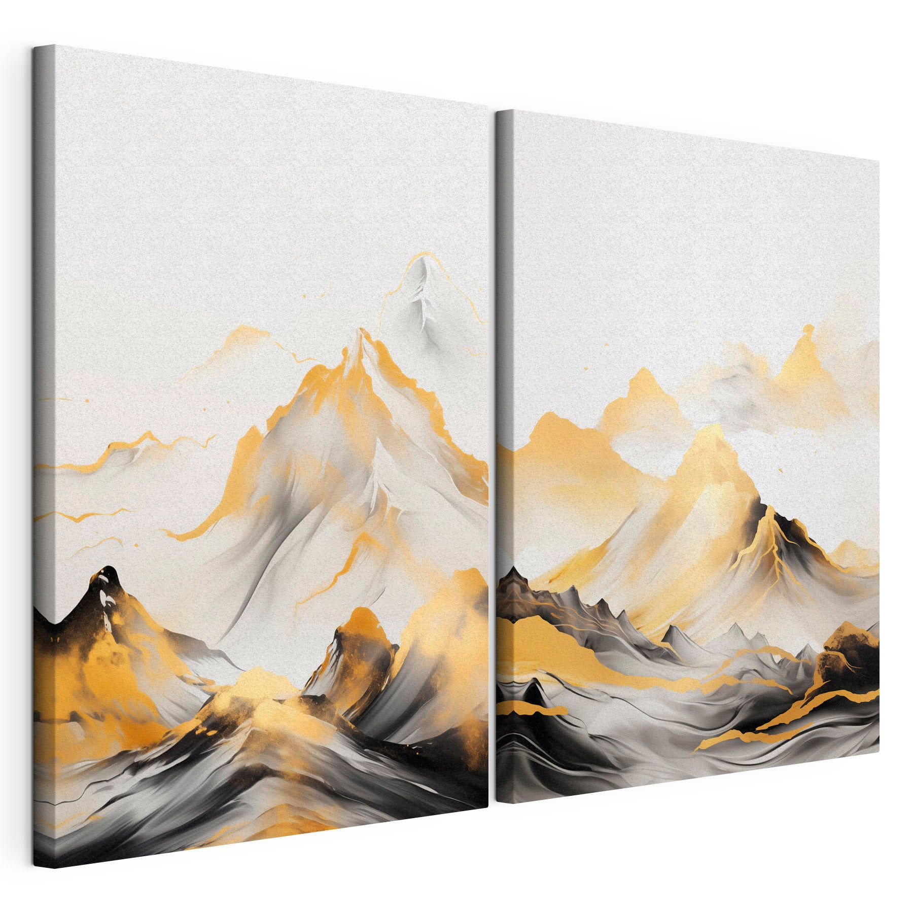 Painting of mountains and waves