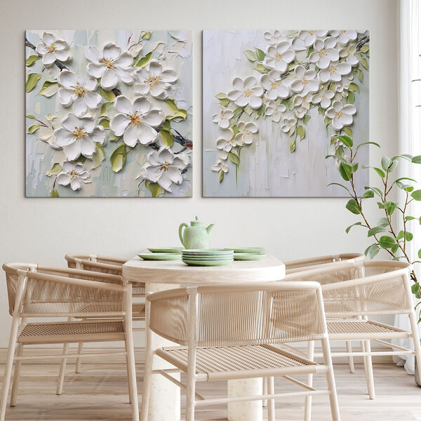 Painting of flowers on a white surface