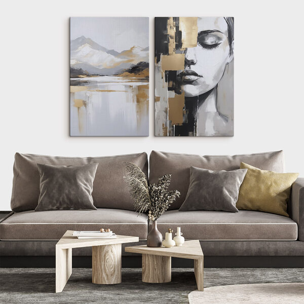 Two paintings of a woman's face