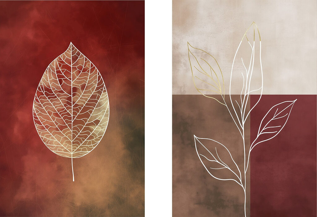 - Elegant leaf outlines on warm hues