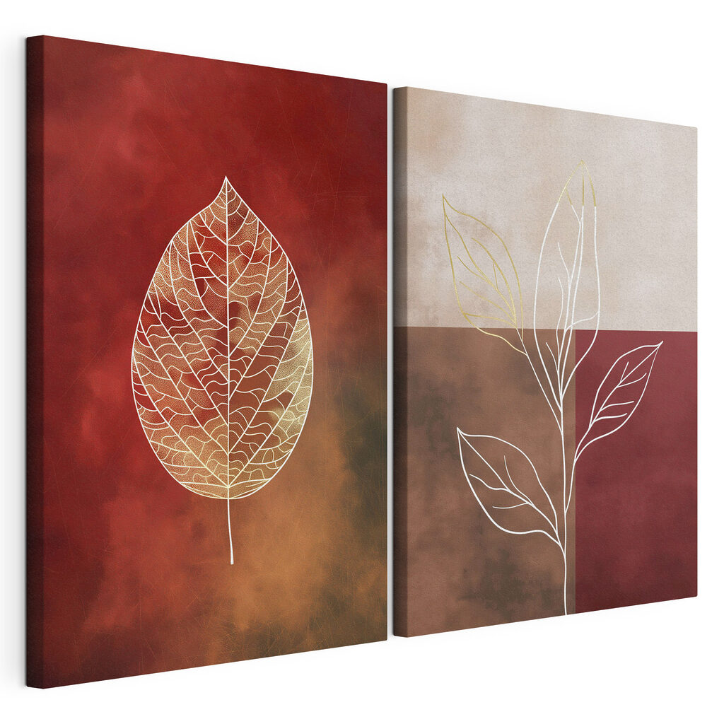 - Elegant leaf outlines on warm hues