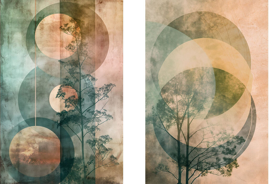 Couple of images of trees and circles