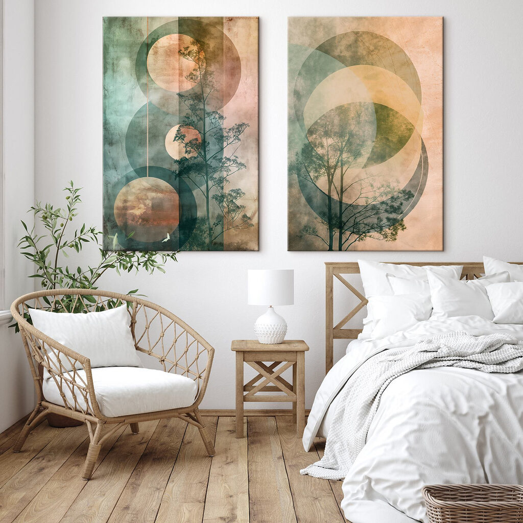 Couple of images of trees and circles