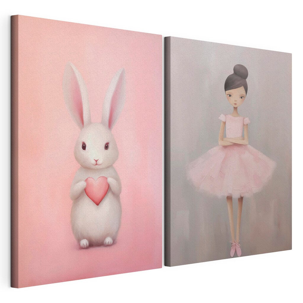 Two paintings of a girl and a rabbit
