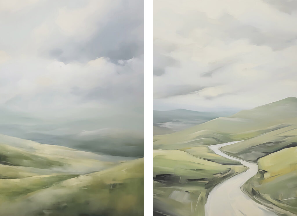 Painting of a road and a hill