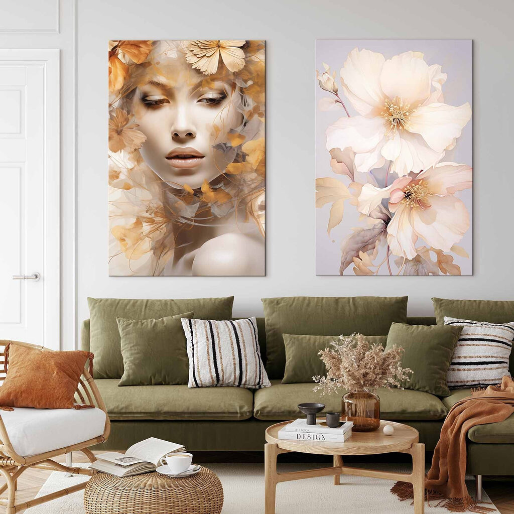 Woman with flowers and a mannequin