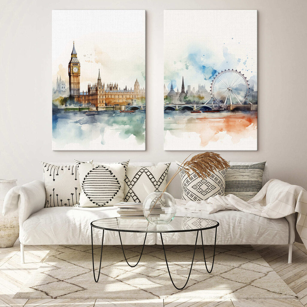 Watercolor of a city and a ferris wheel