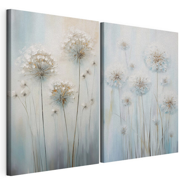 Painting of dandelions on a blue background
