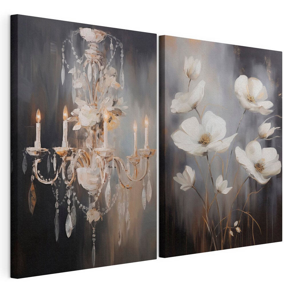 Painting of flowers and chandelier