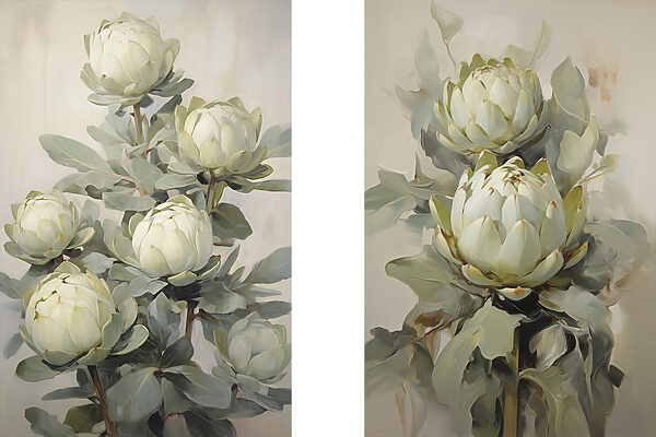 Painting of flowers on a plant