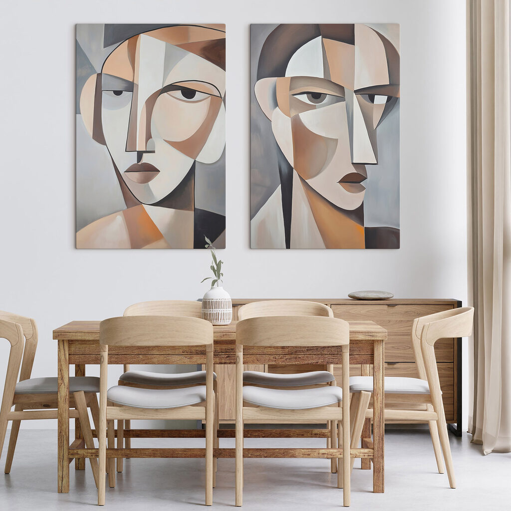 Two paintings of a woman's face