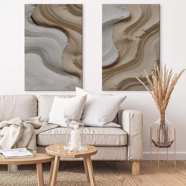 - Flowing curves in earth tones