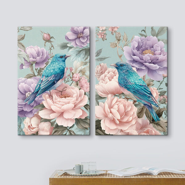Couple of images of birds on flowers