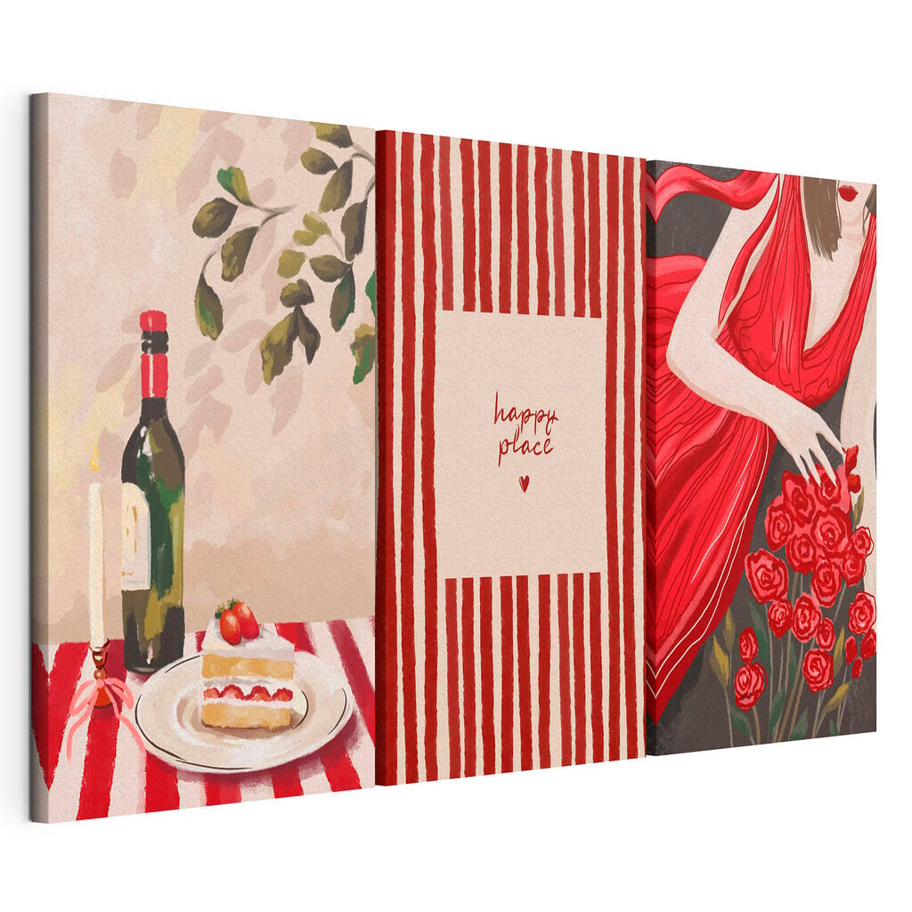 Collage of a woman holding a bouquet of roses and a candle