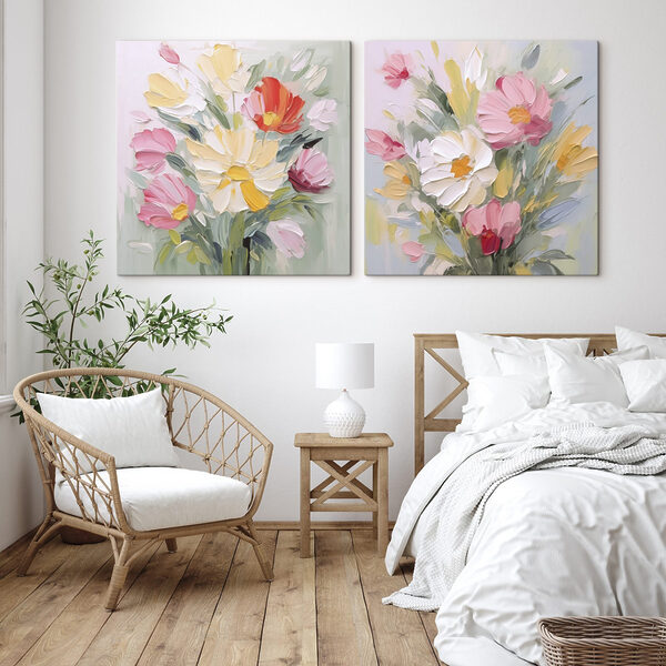 Painting of flowers on canvas
