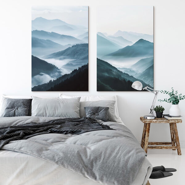 Collage of mountains with fog