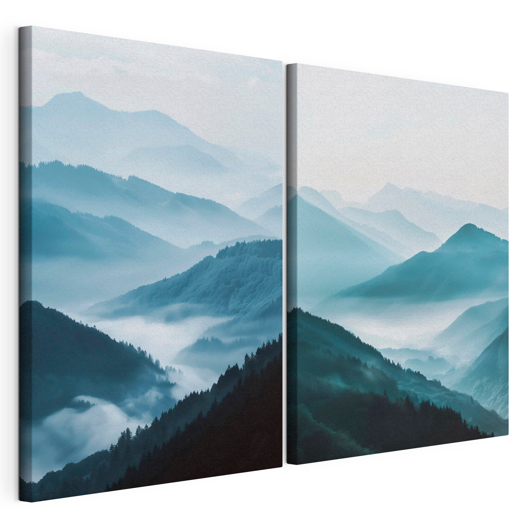 Collage of mountains with fog
