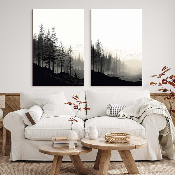 Black and white image of a forest
