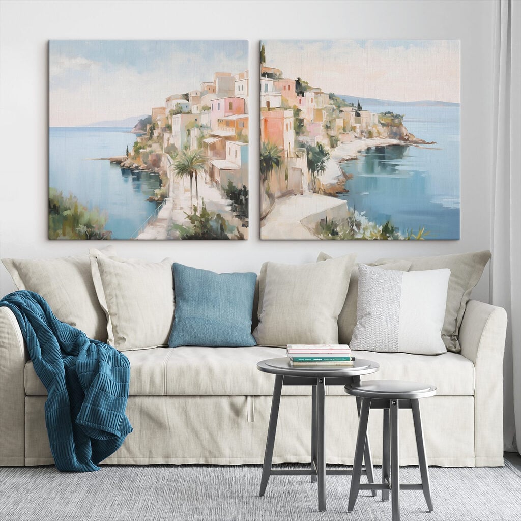 Painting of a town on a hill