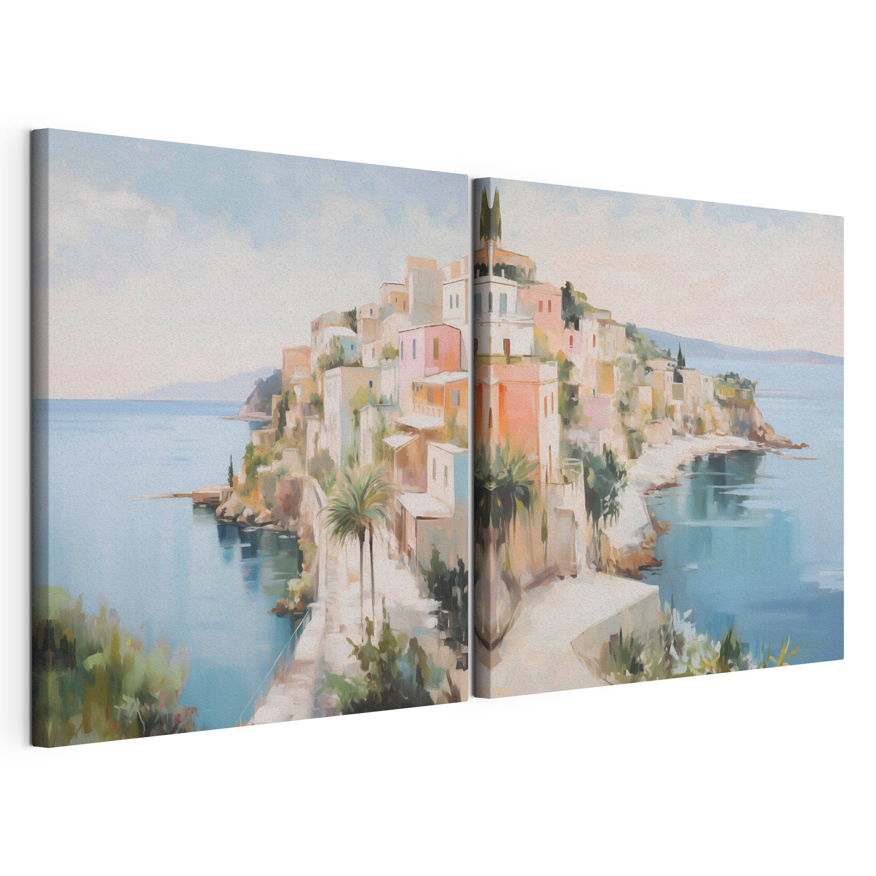 Painting of a town on a hill