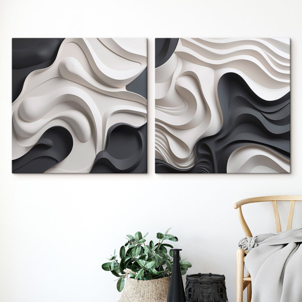 - Fluid shapes in monochrome tones
