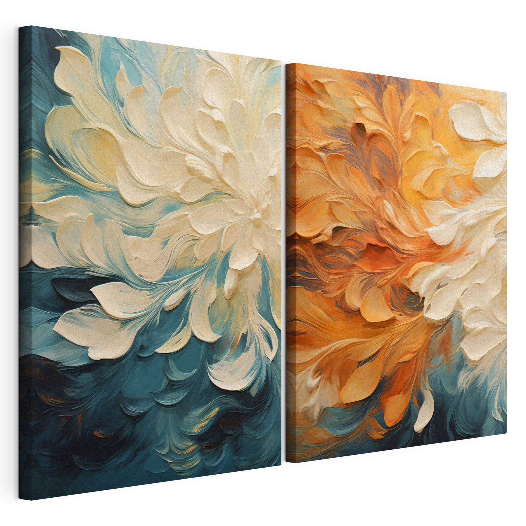 Two images of flowers on a canvas