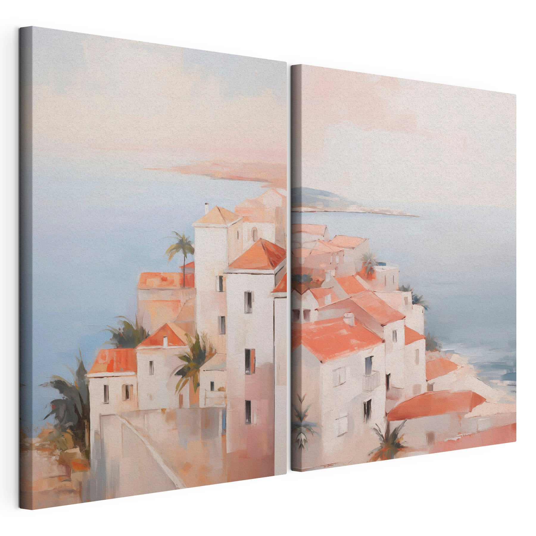 Painting of a town on a cliff