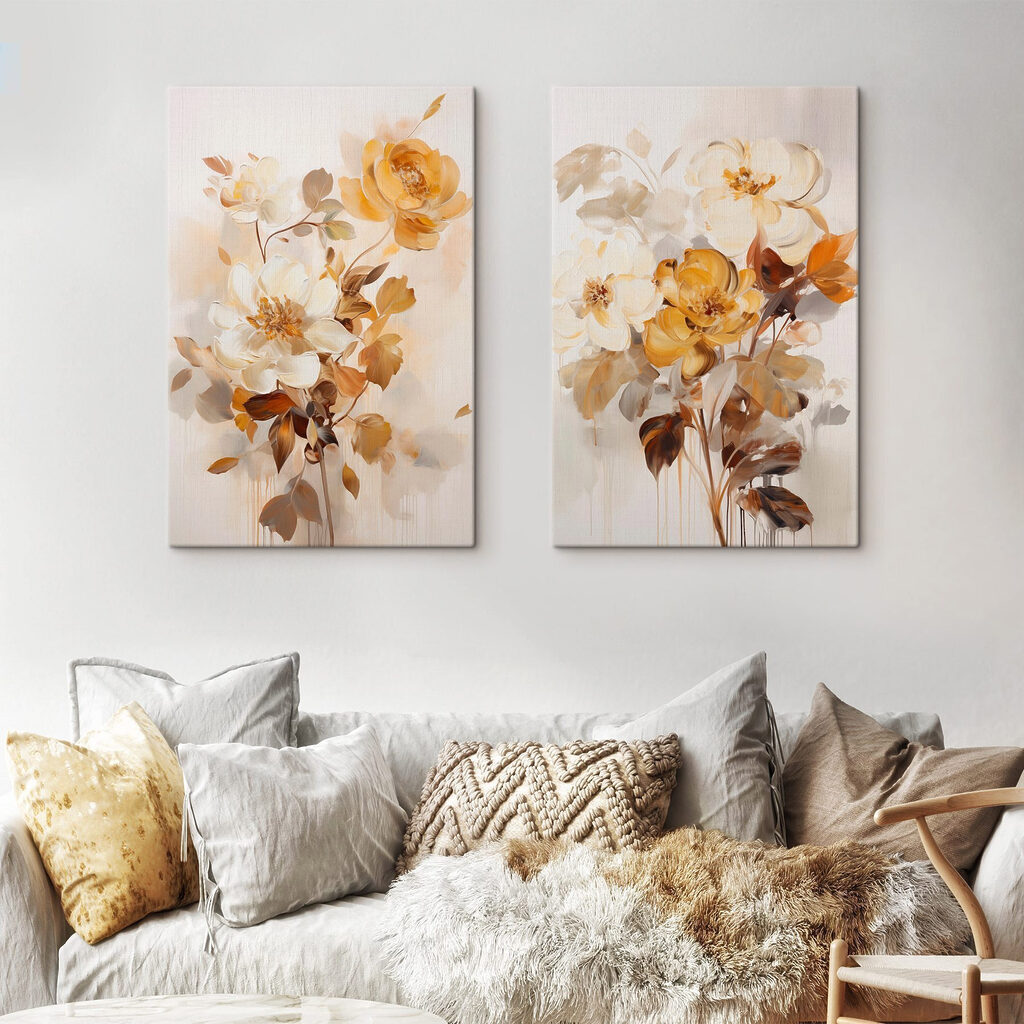 Painting of flowers on a white surface