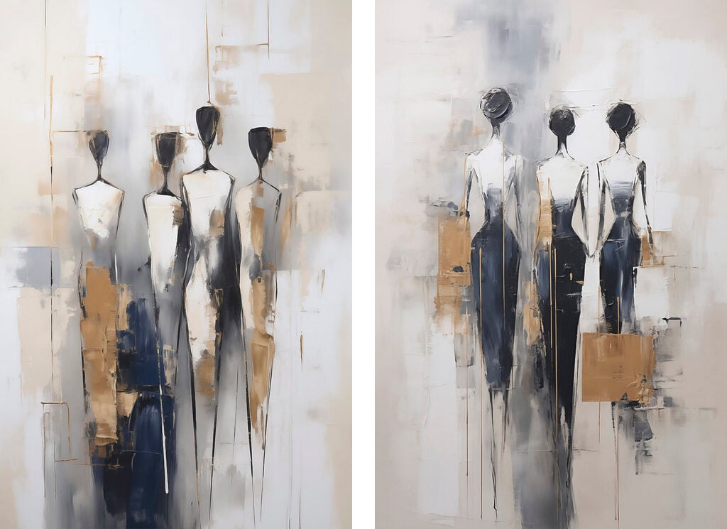 Painting of people standing in a line