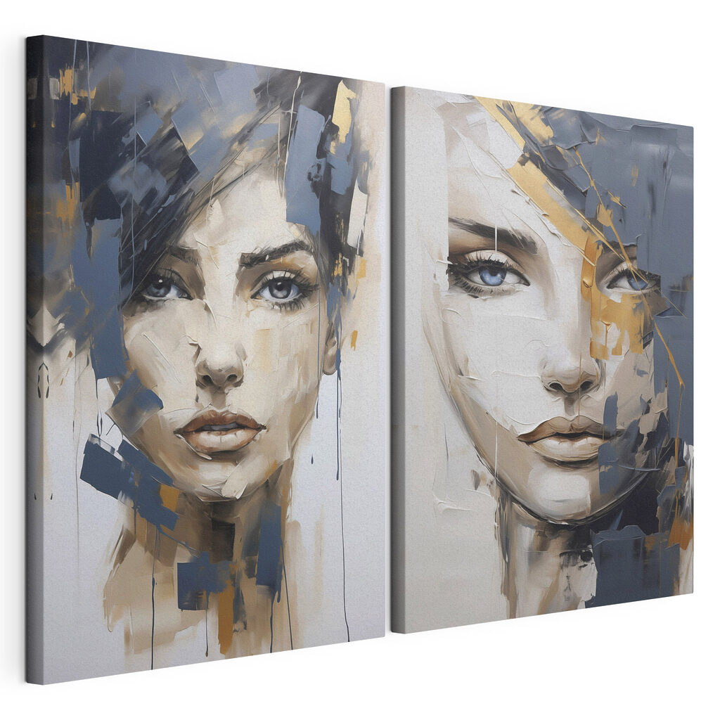 Two paintings of women's faces