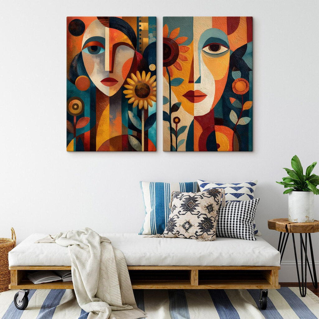 Collage of a painting of a woman and a woman