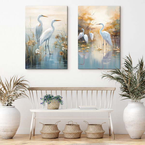 Couple of white birds in water