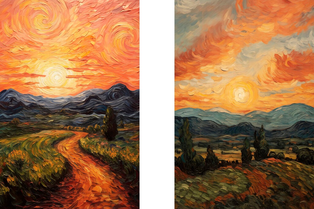Painting of a road and mountains