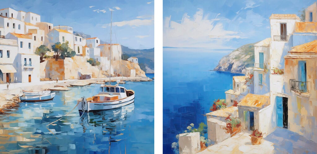 Painting of a boat in the water