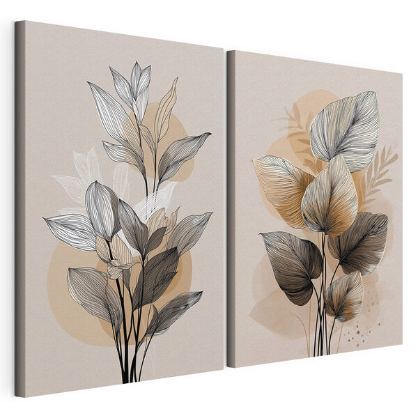 Modułowy wydruk na płótnie - Elegancki wzór przedstawiający botaniczne rysunki liniowe