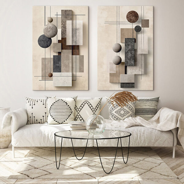 Collage of art with different shapes and colors