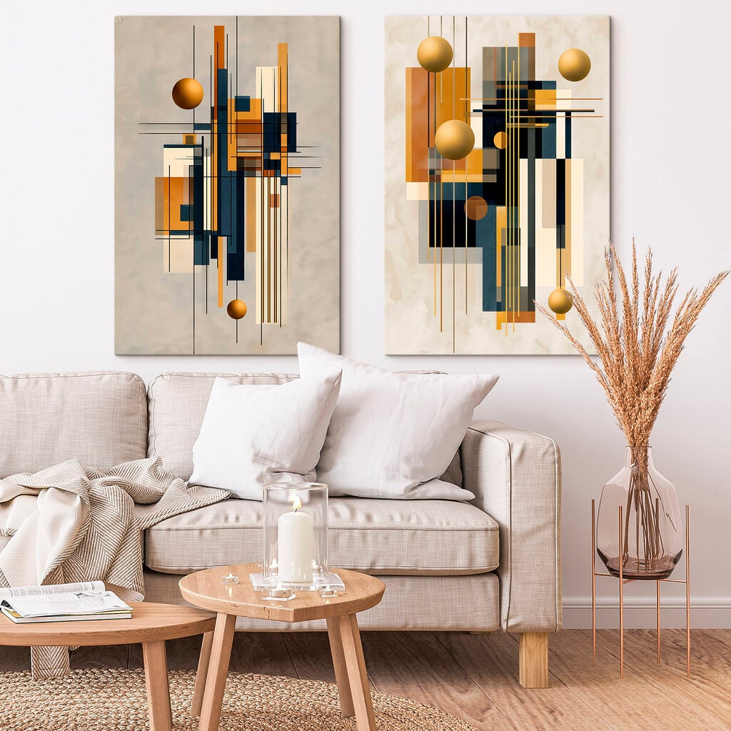 Collage of art with circles and lines