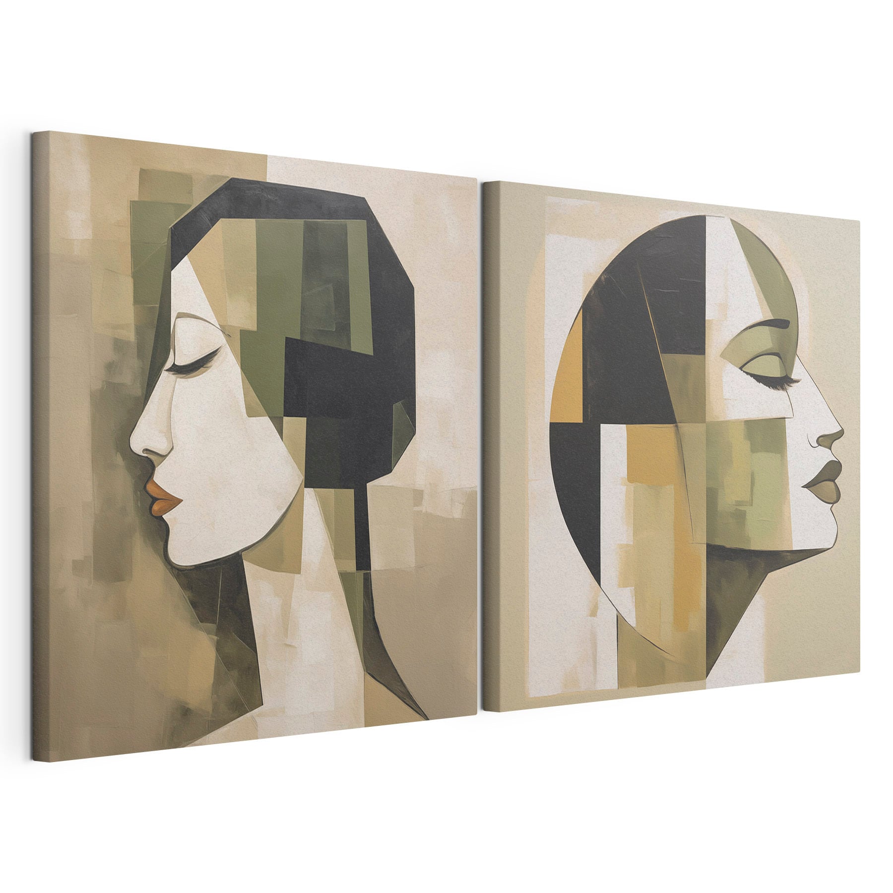 Two paintings of a person's head