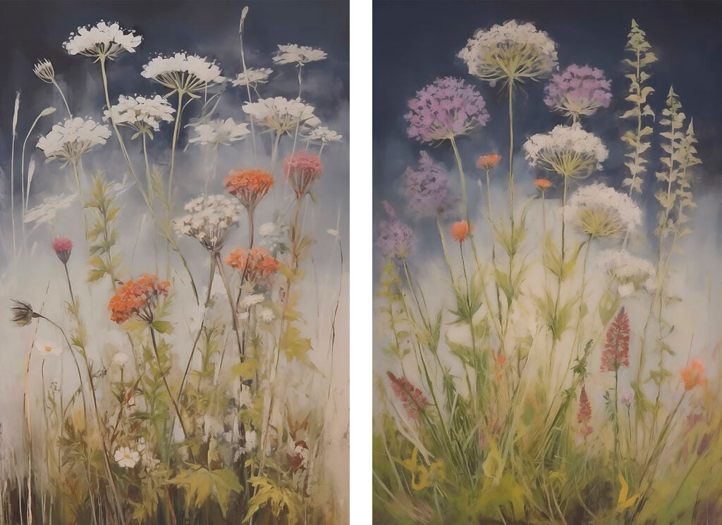 Painting of flowers in a field