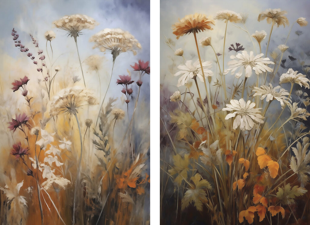Painting of flowers and grass