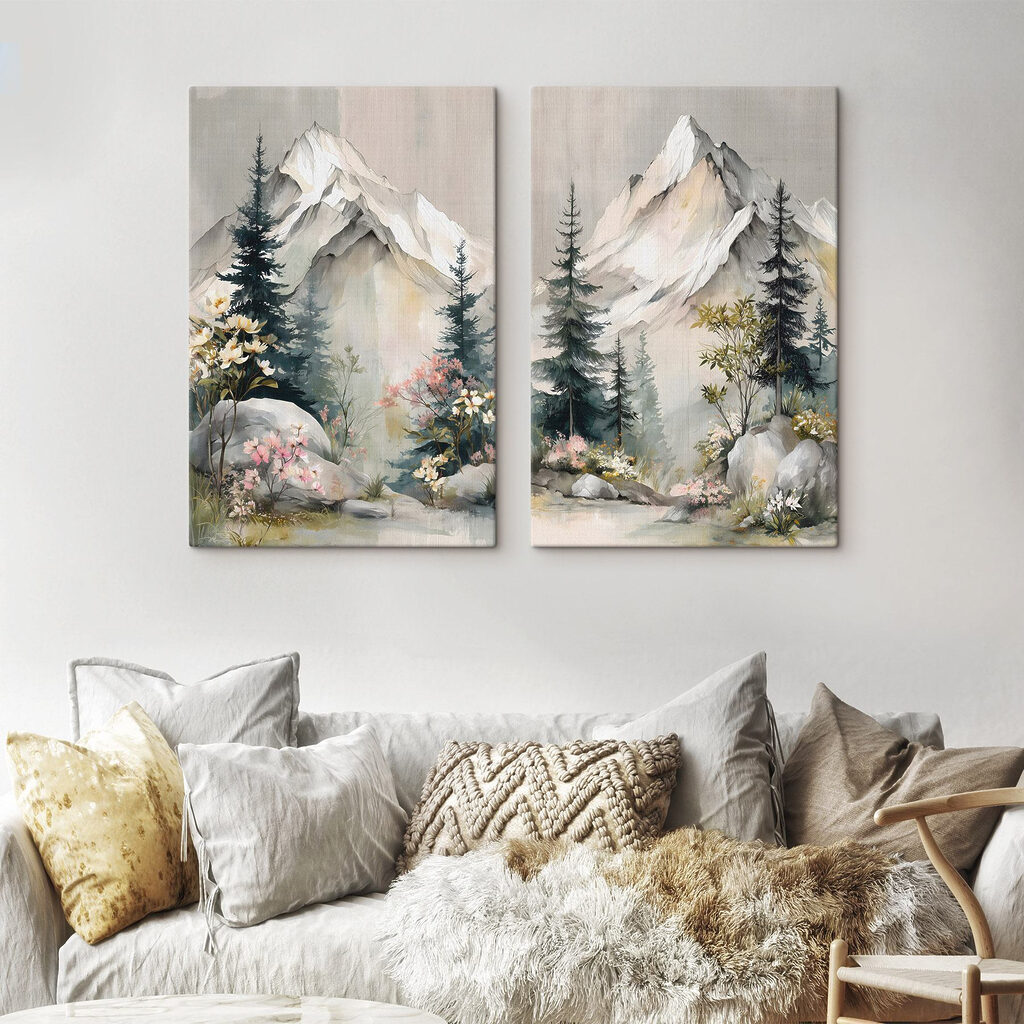 Painting of mountains and trees