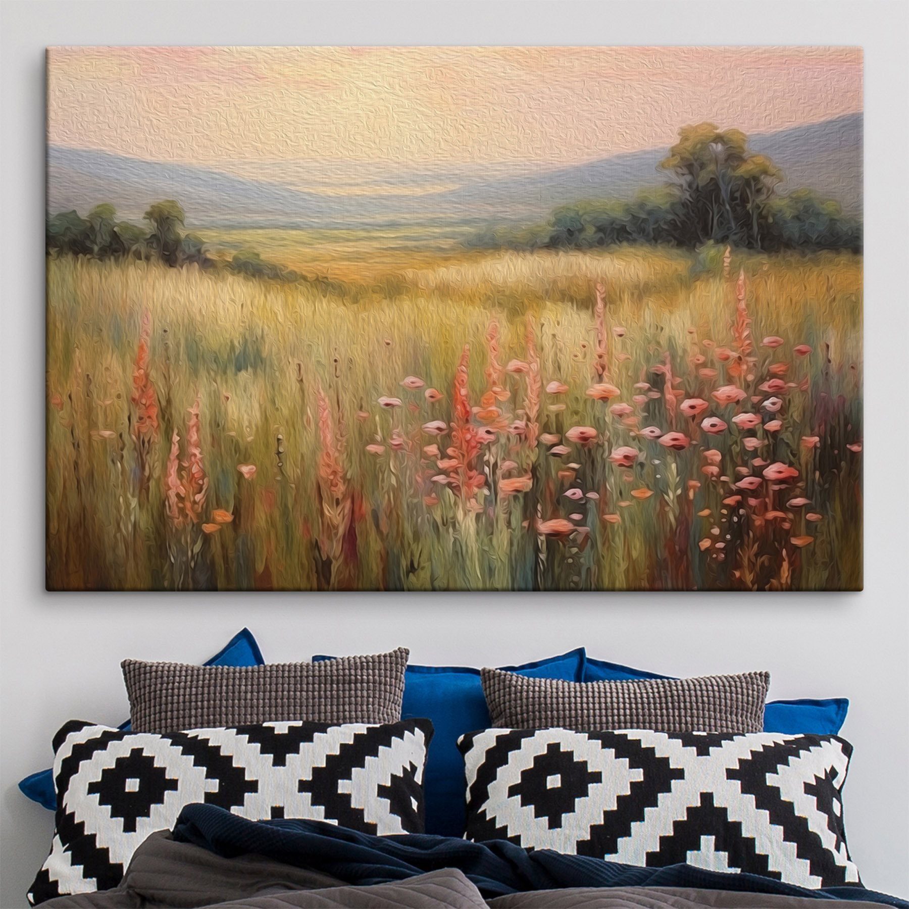 Field of flowers and trees