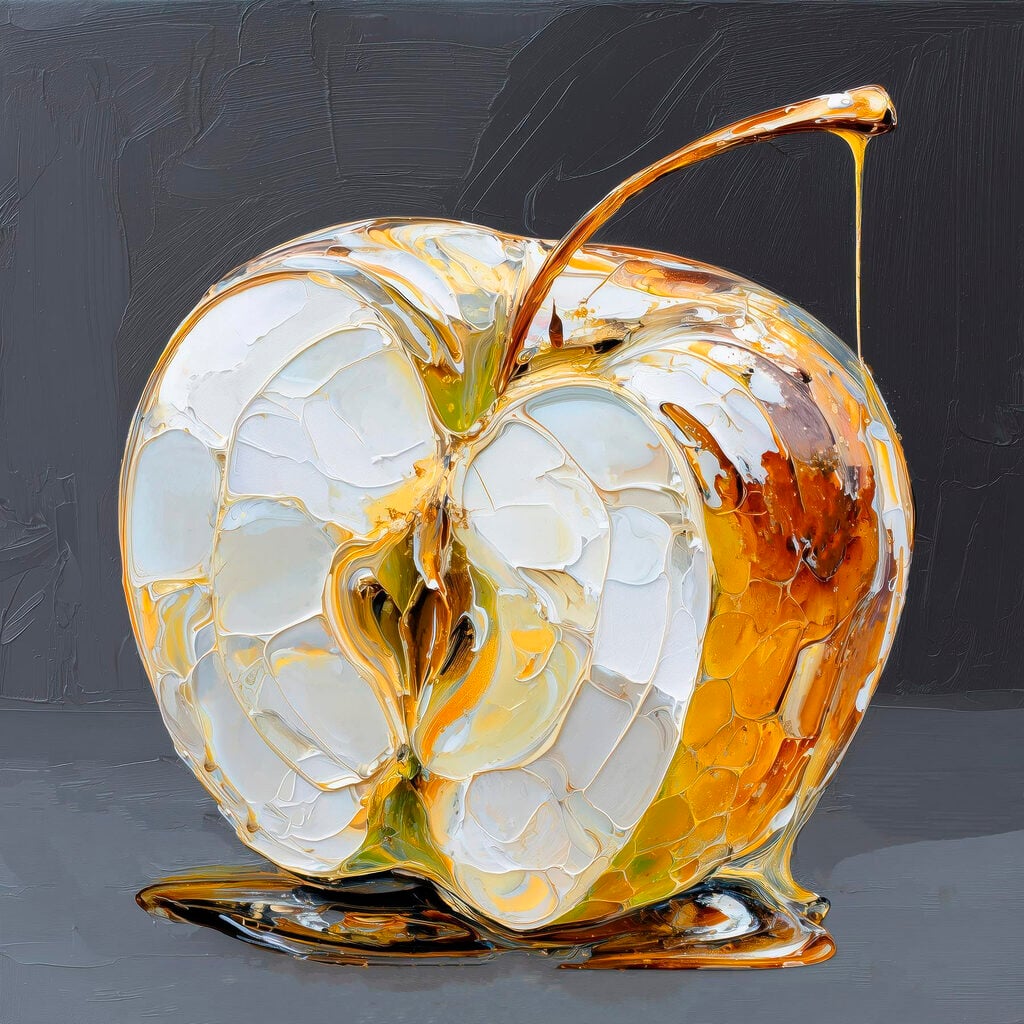 Transparent apple with golden drips