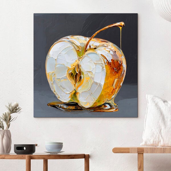 Transparent apple with golden drips