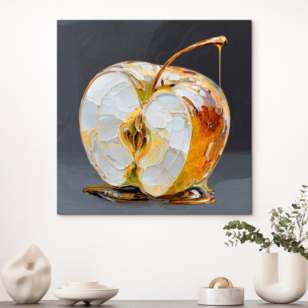 Transparent apple with golden drips