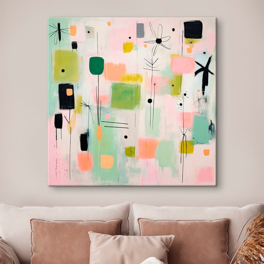 Painting of squares and flowers