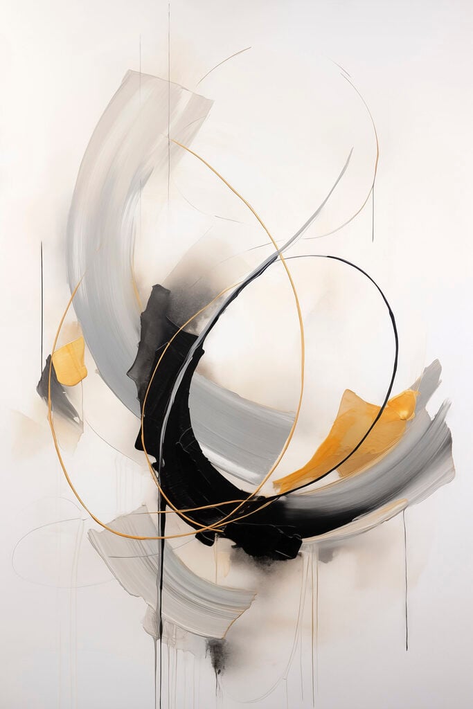 Painting of a black and yellow swirl