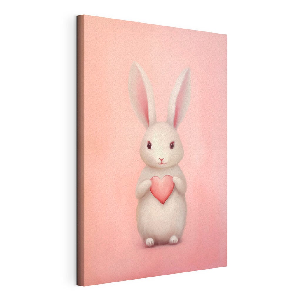 White rabbit holding a heart