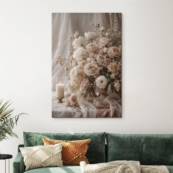 Vase of flowers and a candle