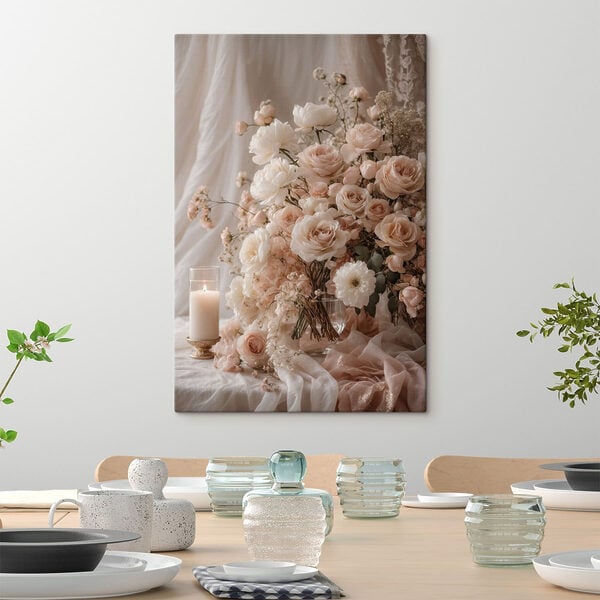 Vase of flowers and a candle